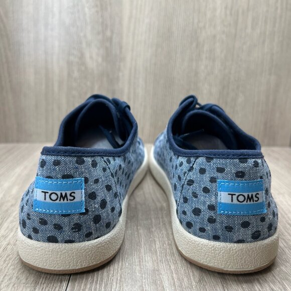 Toms Paseo Sneakers Youth Sz 6 Lace Up Flat Cornflower Slub Chambray Broken Dots - Picture 5 of 11